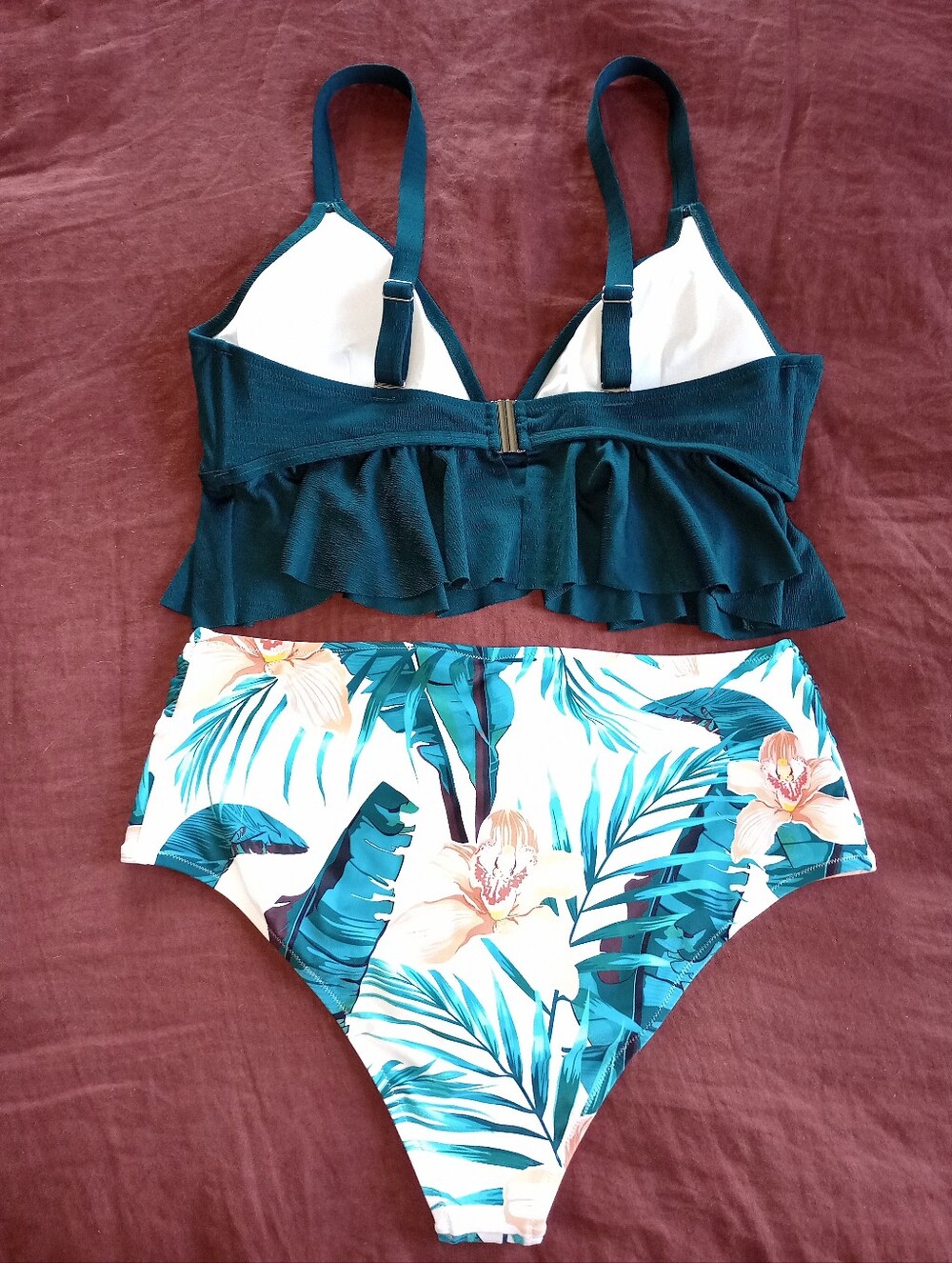 NWT Cupshe High Waisted Green and Floral Ruffled Bikini - Picture 8 of 12